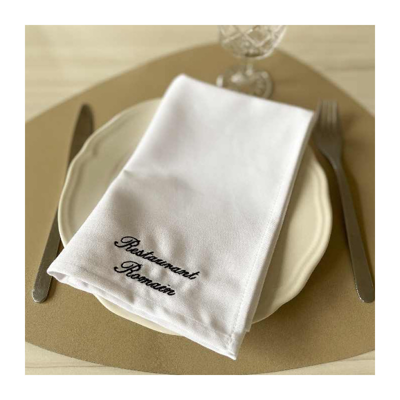 Serviette de table brodée en polycoton blanc - Nappe Restaurant